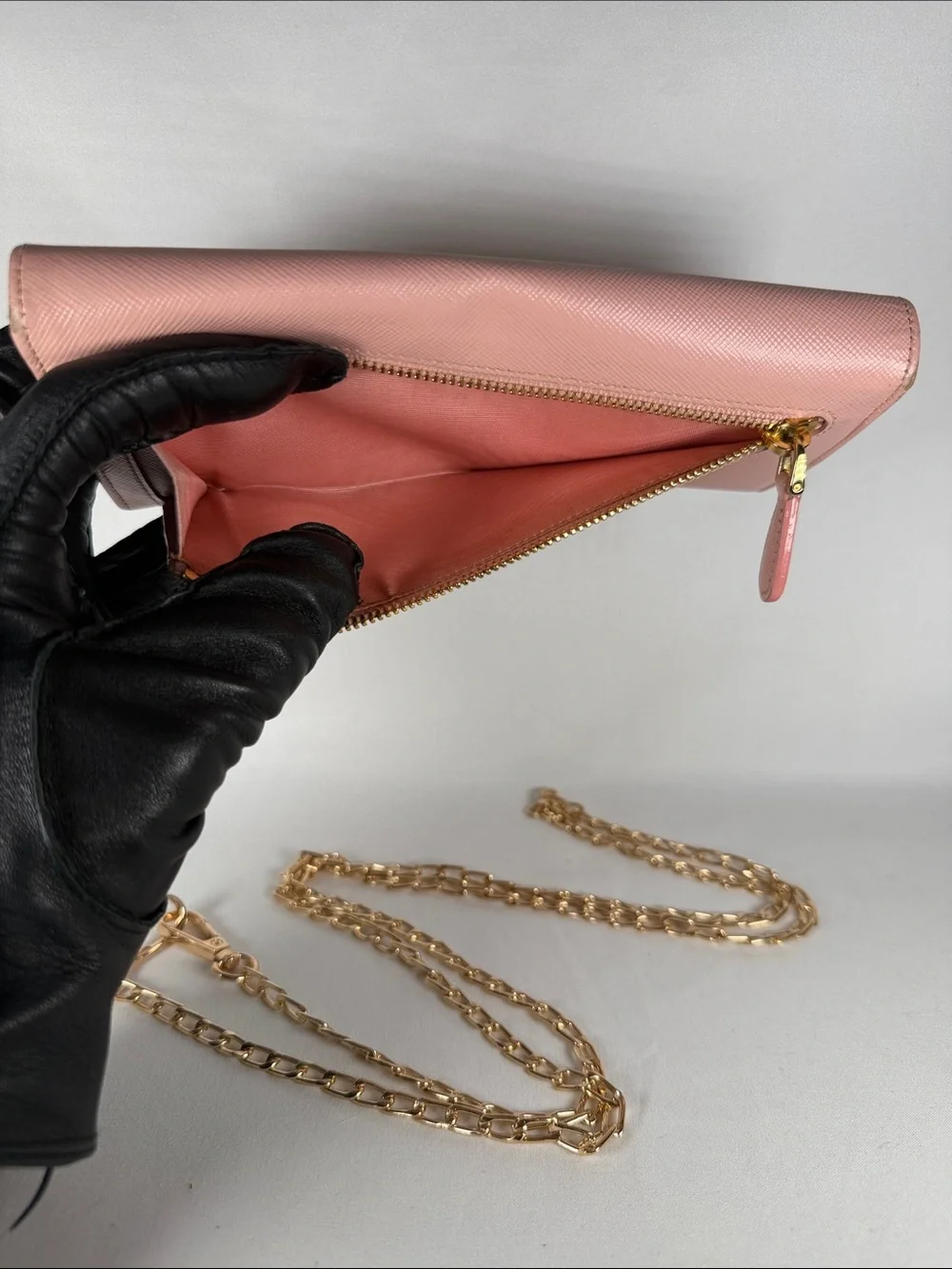 Authentic Prada Pink Bow-Detail Wallet with chain
